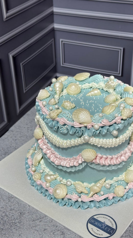 Deniz Kabuk Süslemeli Retro Pasta