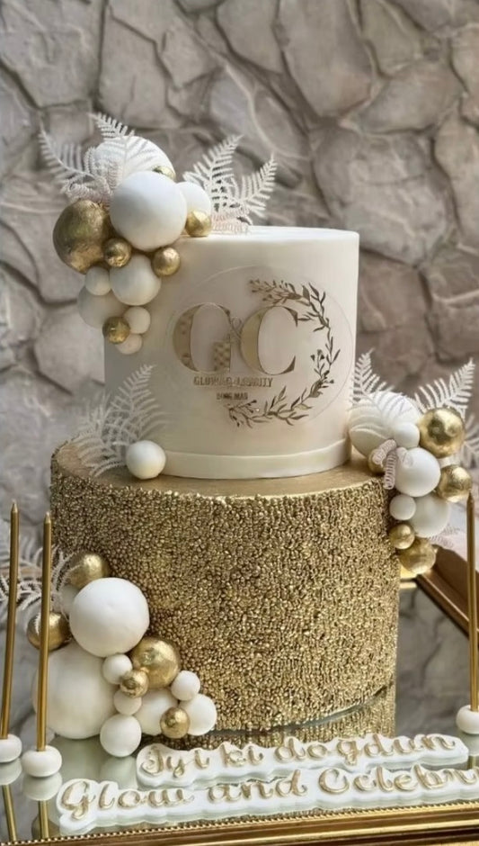 Altın Rengi - Beyaz Payetli Pasta