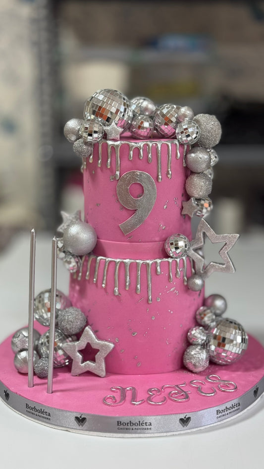 Disko Topu Süslemeli 2 Katlı Pasta