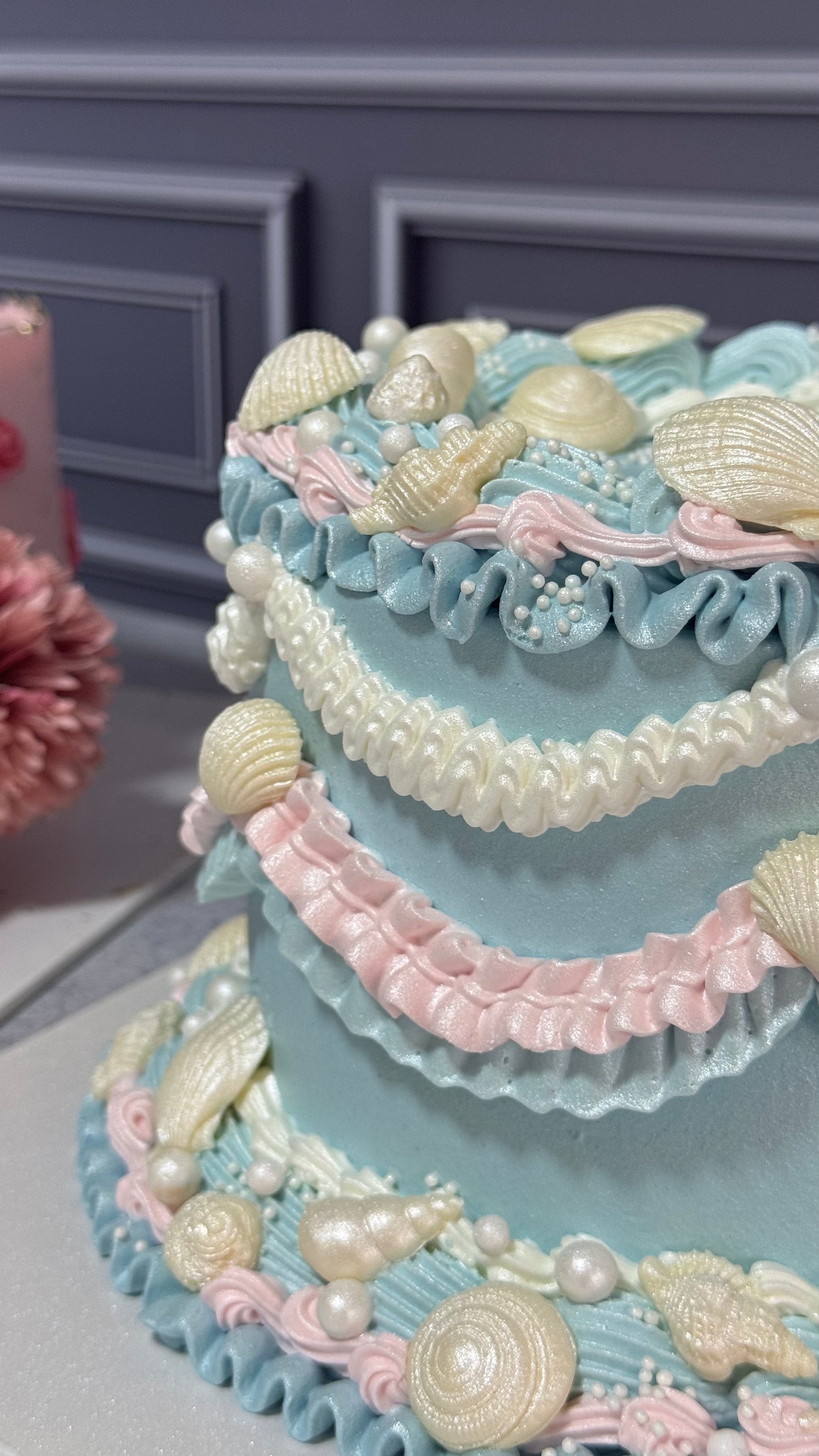 Deniz Kabuk Süslemeli Retro Pasta