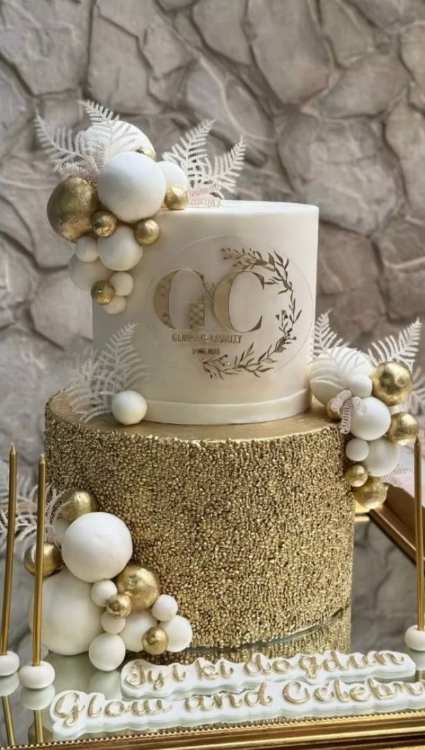 Altın Rengi - Beyaz Payetli Pasta